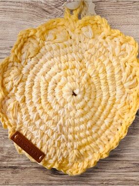 Handmade Crochet Leaf Pot Holder - Yellow & White Hot Pad 6x6"